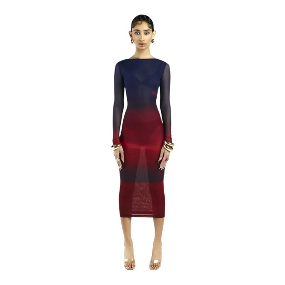 Elegant Long Sleeve Ombre Dress - Picture 1 of 7